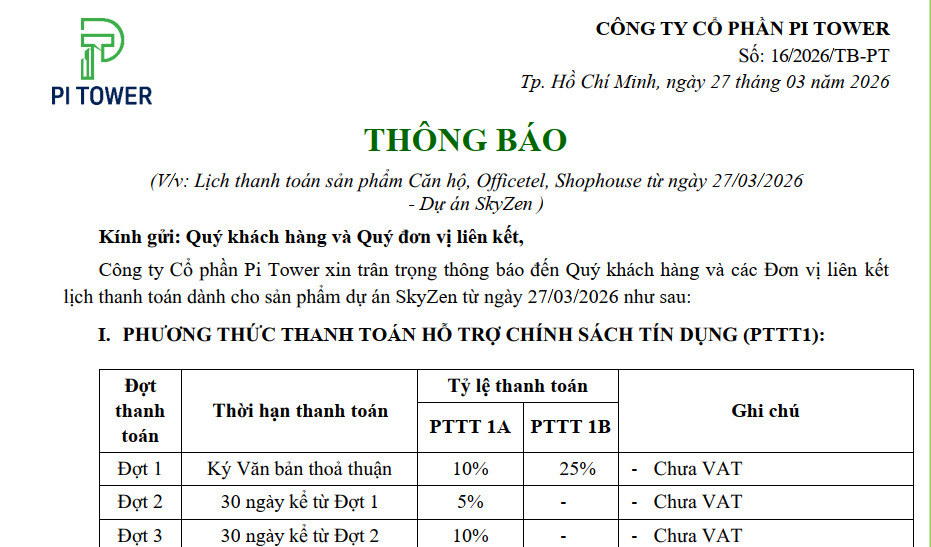 Chính sách thanh toán Picity Sky Zen