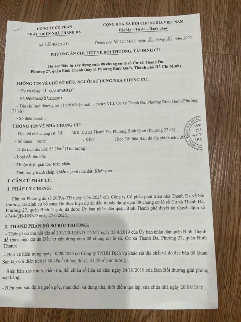 Phương án bồi thường và tái định cư của chung cư sở hữu lâu dài tại Hồ Chí Minh