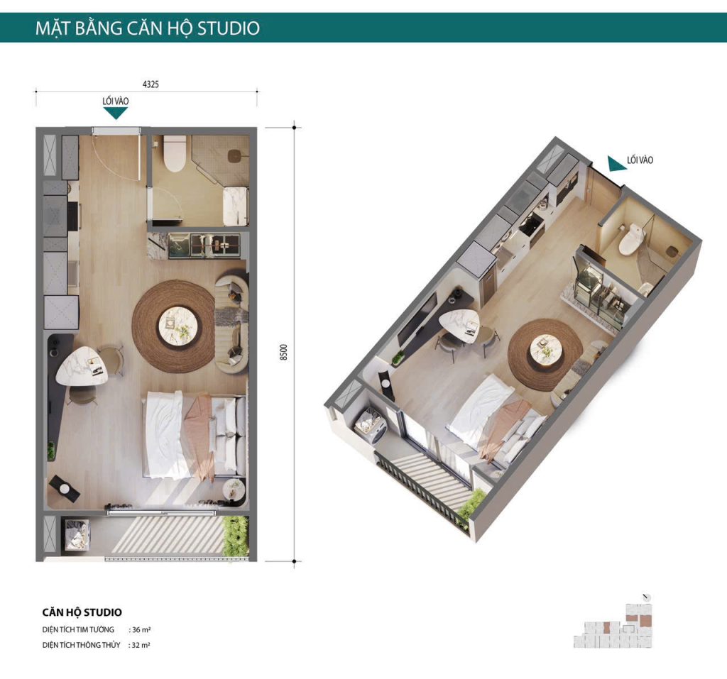 Thiết kế căn hộ Studio tại Picity Sky Zen