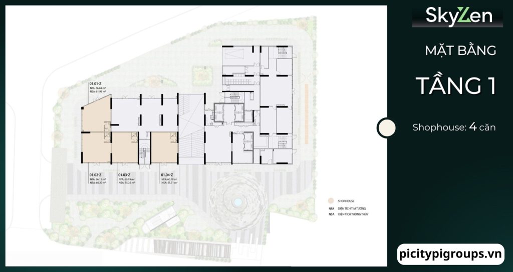 Mặt bằng tầng 1 tại dự án Picity Sky Zen