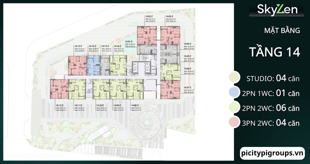 Mặt bằng tầng 14 tại dự án Picity Sky Zen