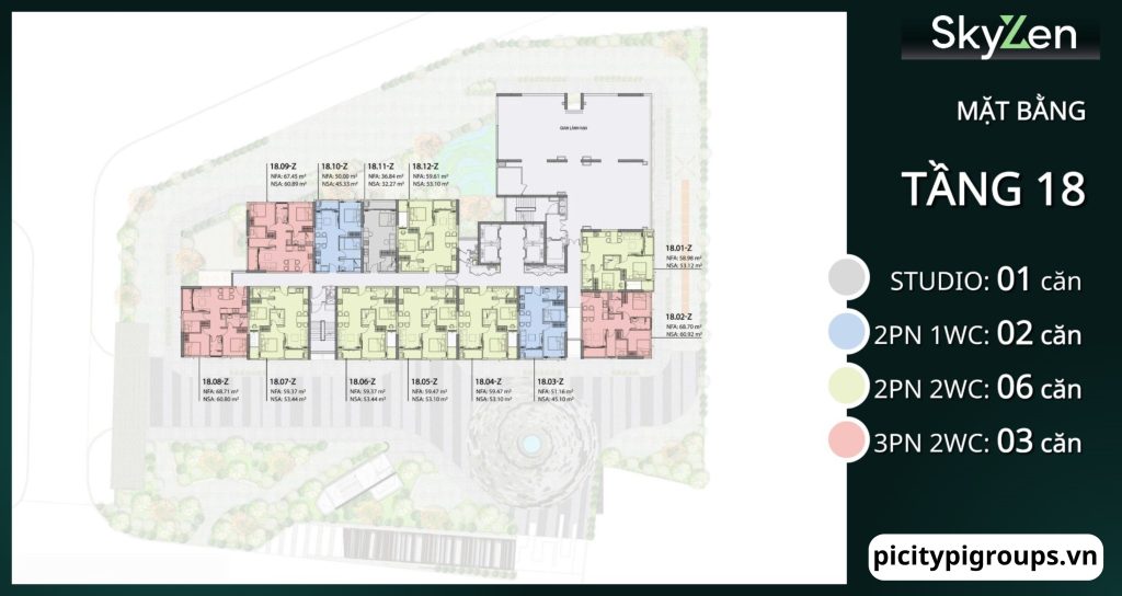 Mặt bằng tầng 18 tại dự án Picity Sky Zen