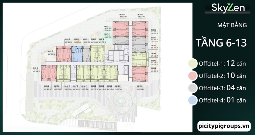 Mặt bằng tầng 6 - 13 tại dự án Picity Sky Zen