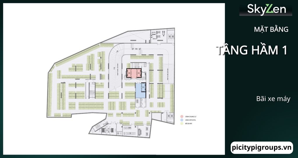 Mặt bằng tầng hầm 1 tại dự án Picity Sky Zen