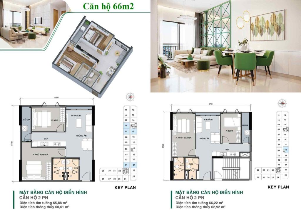 Thiết kế căn hộ 65m2 (2PN/2WC) tại Picity High Park Thạnh Xuân