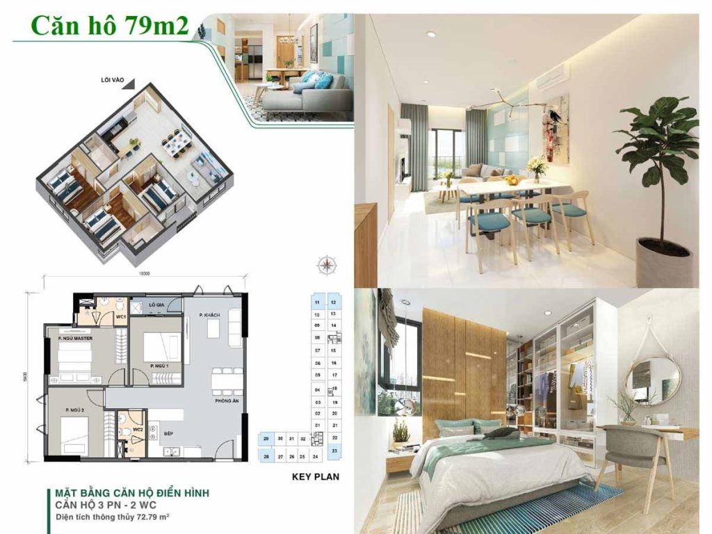 Thiết kế căn hộ 79m2 (3PN/2WC) tại Picity High Park Thạnh Xuân