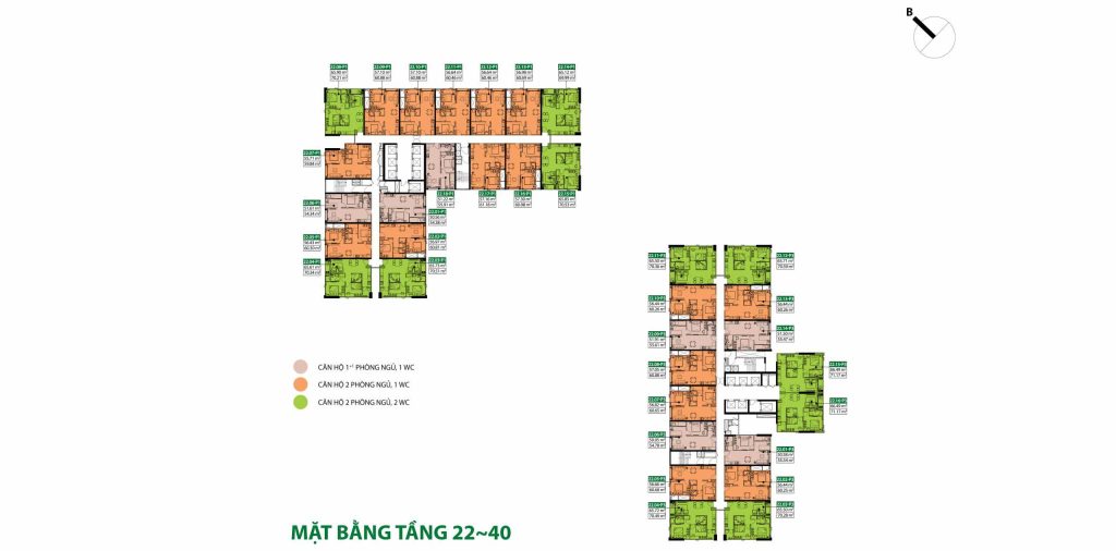 Mặt bằng tầng 22 đến 40 căn hộ Picity Sky Park