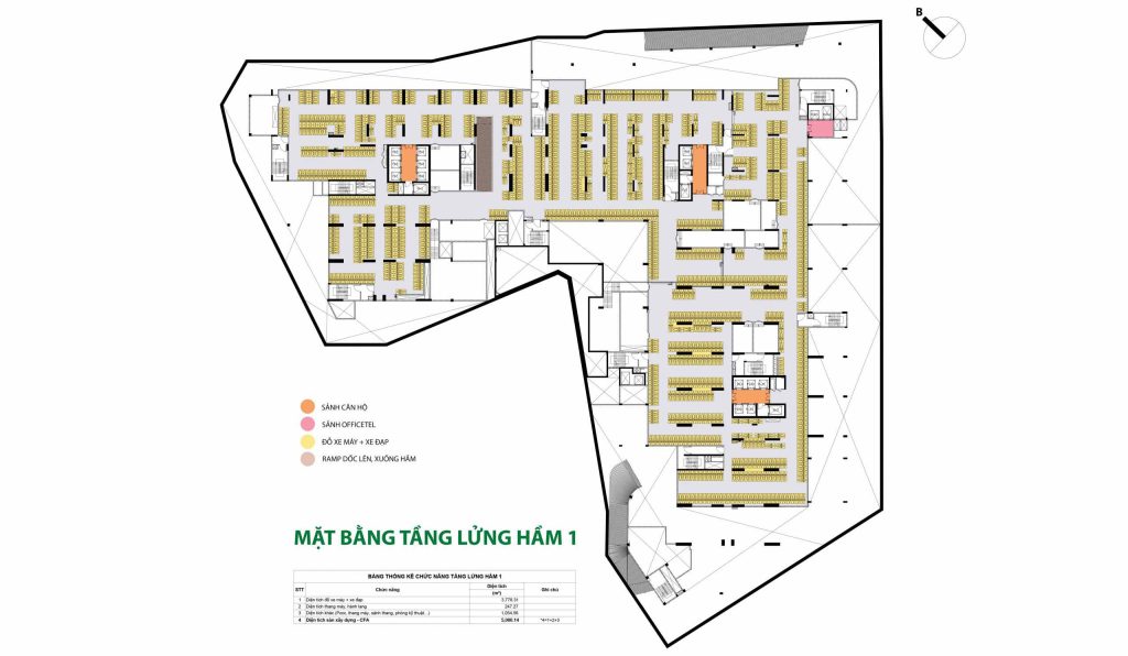 Mặt bằng tầng lửng hầm 1 căn hộ Picity Sky Park